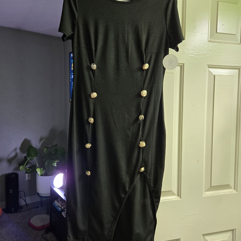 Elegant Black Dress with Gold Accents